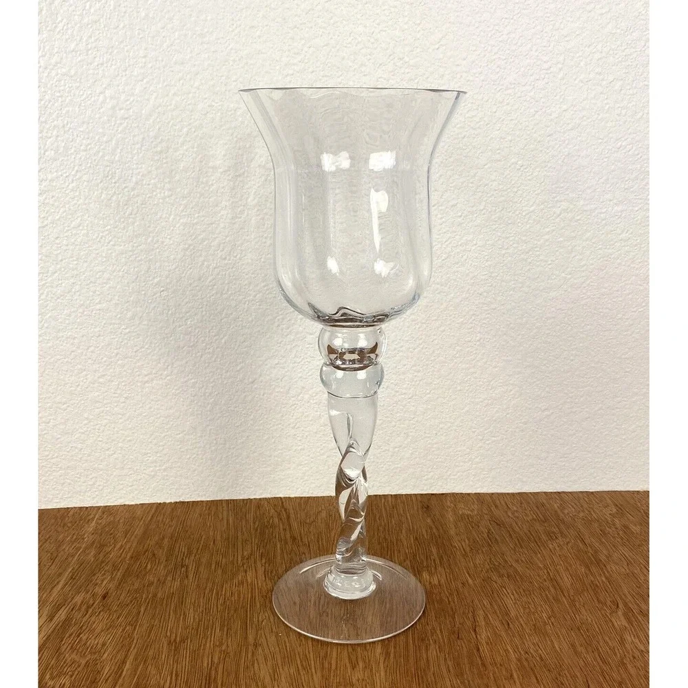 Unbranded Hurricane Candle Holder Home 12.5in Clear Excellent Twisted Stem Glass